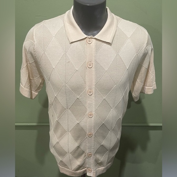 Lavane Cream Short Sleeve Button-Up Shirt knitted regular fit - Picture 1 of 4